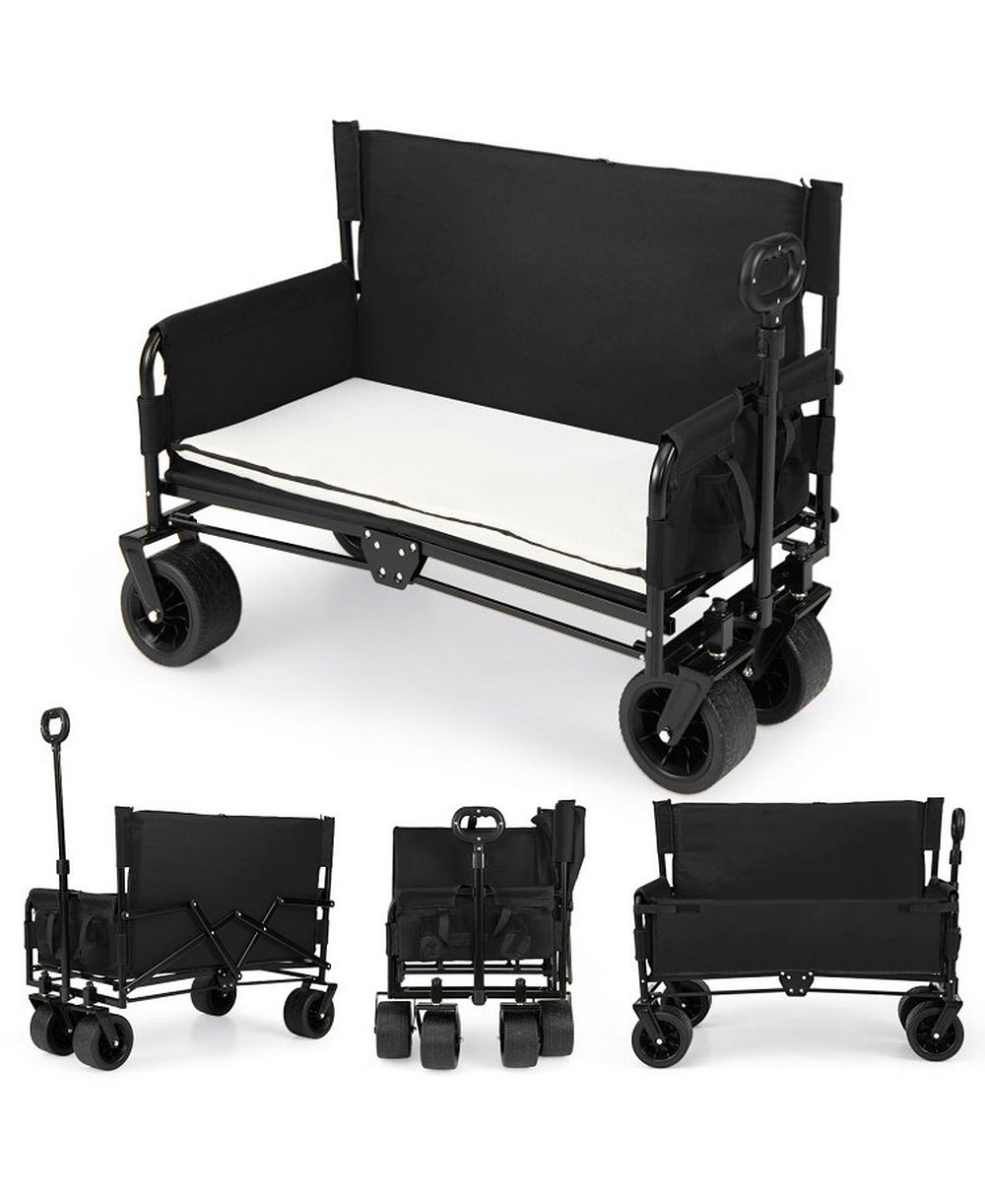 GOUUN 2 in 1 Collapsible Beach Wagon and Bench Seat Combo Cart with Side Pockets