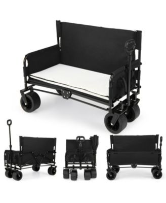 GOUUN 2 in 1 Collapsible Beach Wagon and Bench Seat Combo Cart with Side Pockets