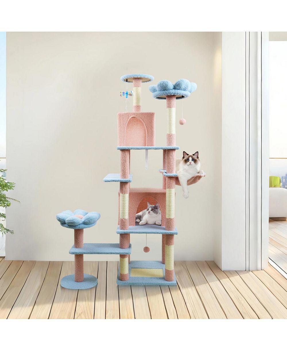 Streamdale Furniture  71'' Flower Cat Tree with Large Condo Removable Cushion and Hammock