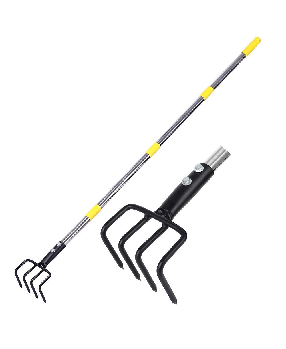 XDOVET Garden Hand Tiller Cultivator 4-Tine Adjustable Long Handle Heavy Duty Weeding Tool Raised Beds soil Loosener Flower Vegetable Gardens