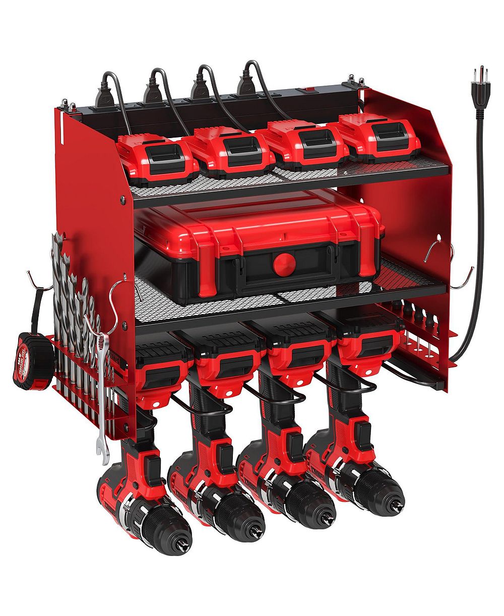 XDOVET Power Tool Organizer Wall Mount Charging Station Drill Holder Outlet Strip Garage Workshop Storage Rack