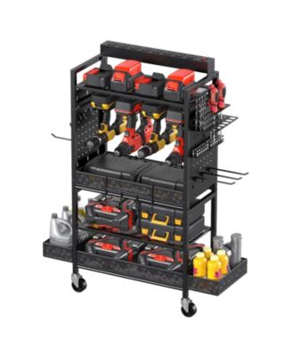 XDOVET Tools Organizer Cart With Charging Station Rolling Drill Storage Rack
