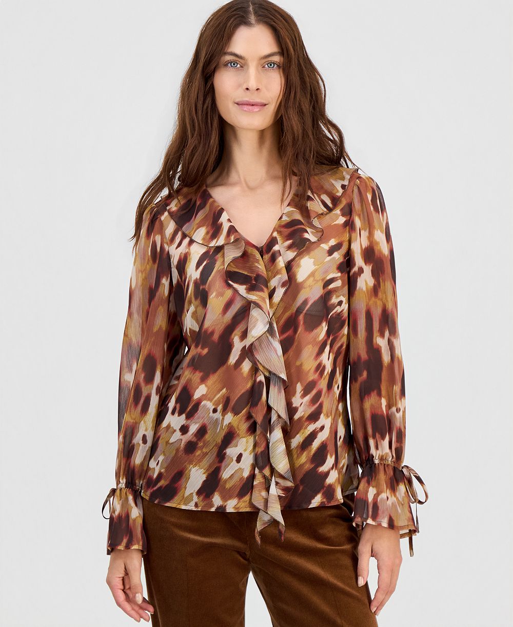 Tahari ASL Women's Ruffled Tie-Cuff Top