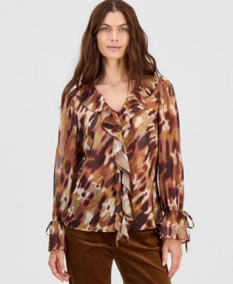 Tahari ASL Women's Ruffled Tie-Cuff Top