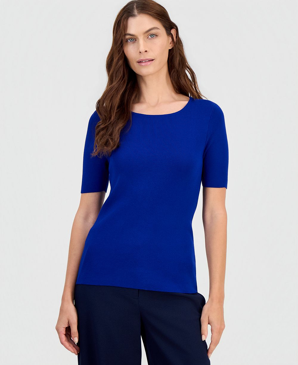 Tahari ASL Women's Short-Sleeve Scoop-Neck Sweater