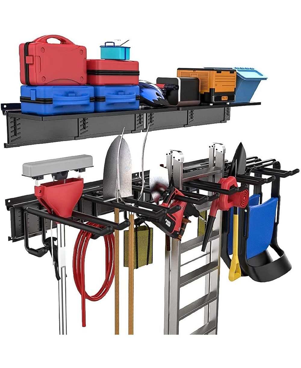 XDOVET Wall Mount Overhead Shelving Steel Tool Racks Hooks Floating Shelves