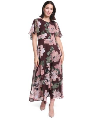 Calvin Klein Женское платье Fit & Flare из шифона с цветочным принтом и рукавами-крыльями