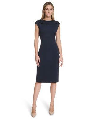 Calvin Klein Женское платье-футляр с вырезом Boat Neck, спинкой Cowl Back и отделкой Rhinestone