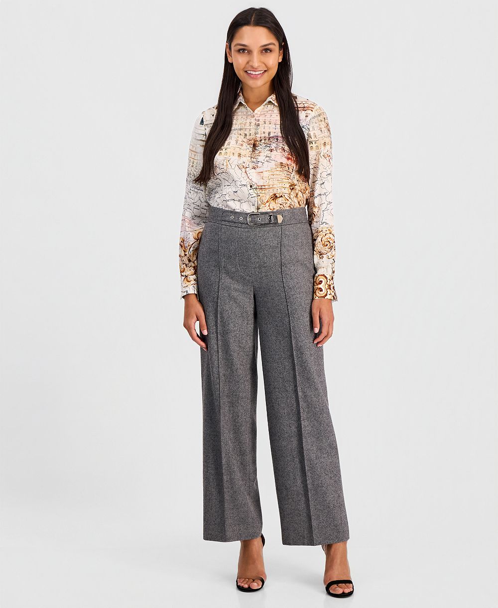 Elie Tahari Women's Brenda Wide-Leg High-Waisted Wool-Blend Pants