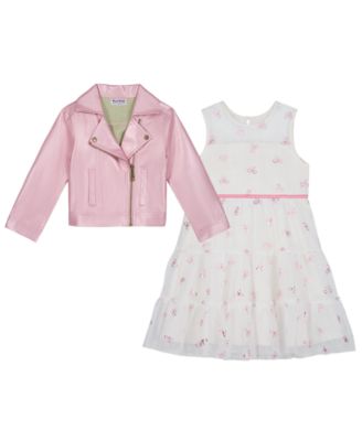 Blueberi Boulevard Girls' 2T-6X Moto Jacket and Sleeveless Dress, 2-Piece Set