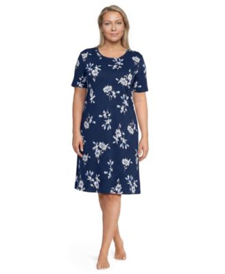Lands' End Plus Size Cotton Interlock Short Sleeve Knee Length Gown