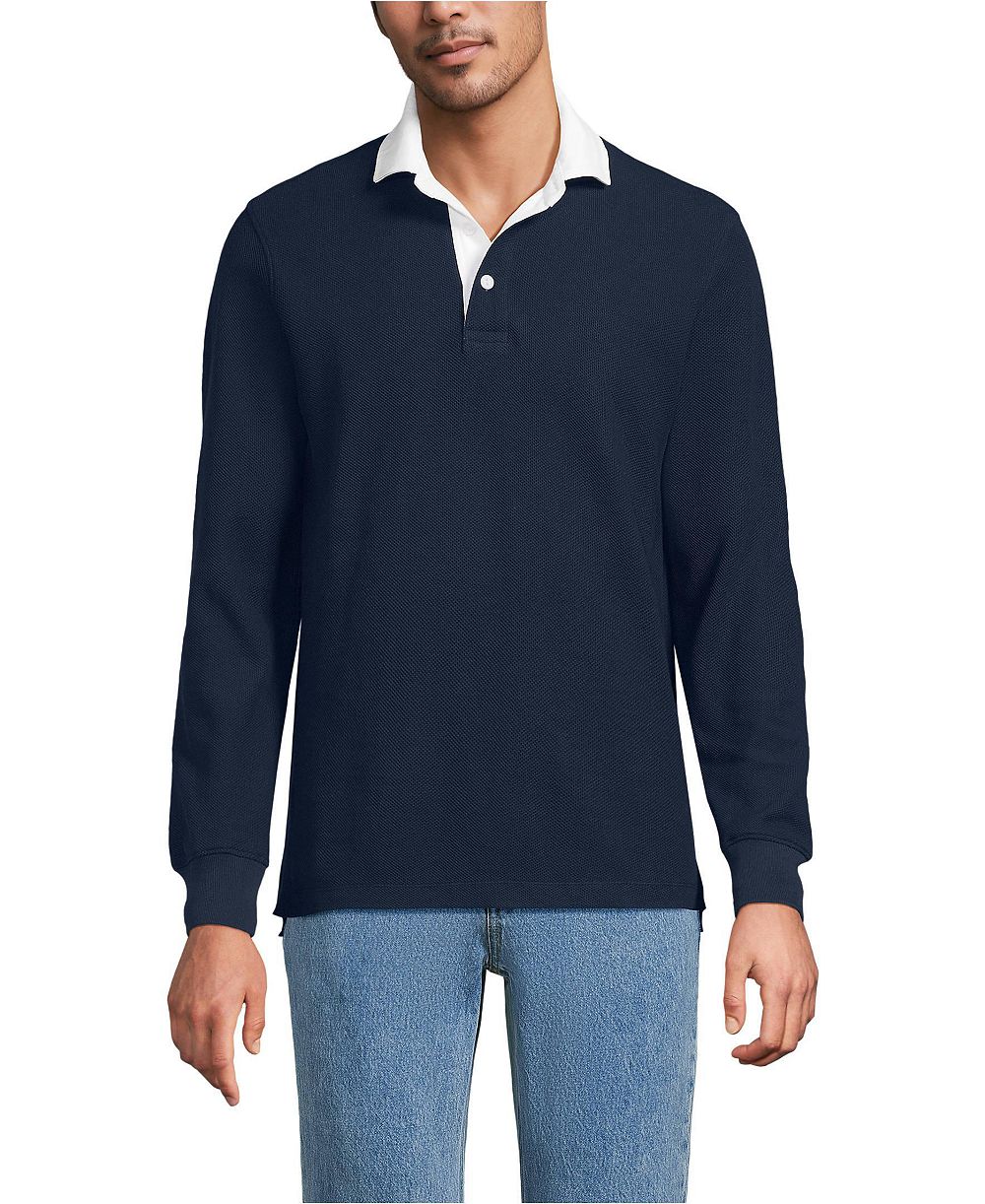 Lands' End Мужская рубашка поло Long Sleeve Honeycomb Pique Rugby