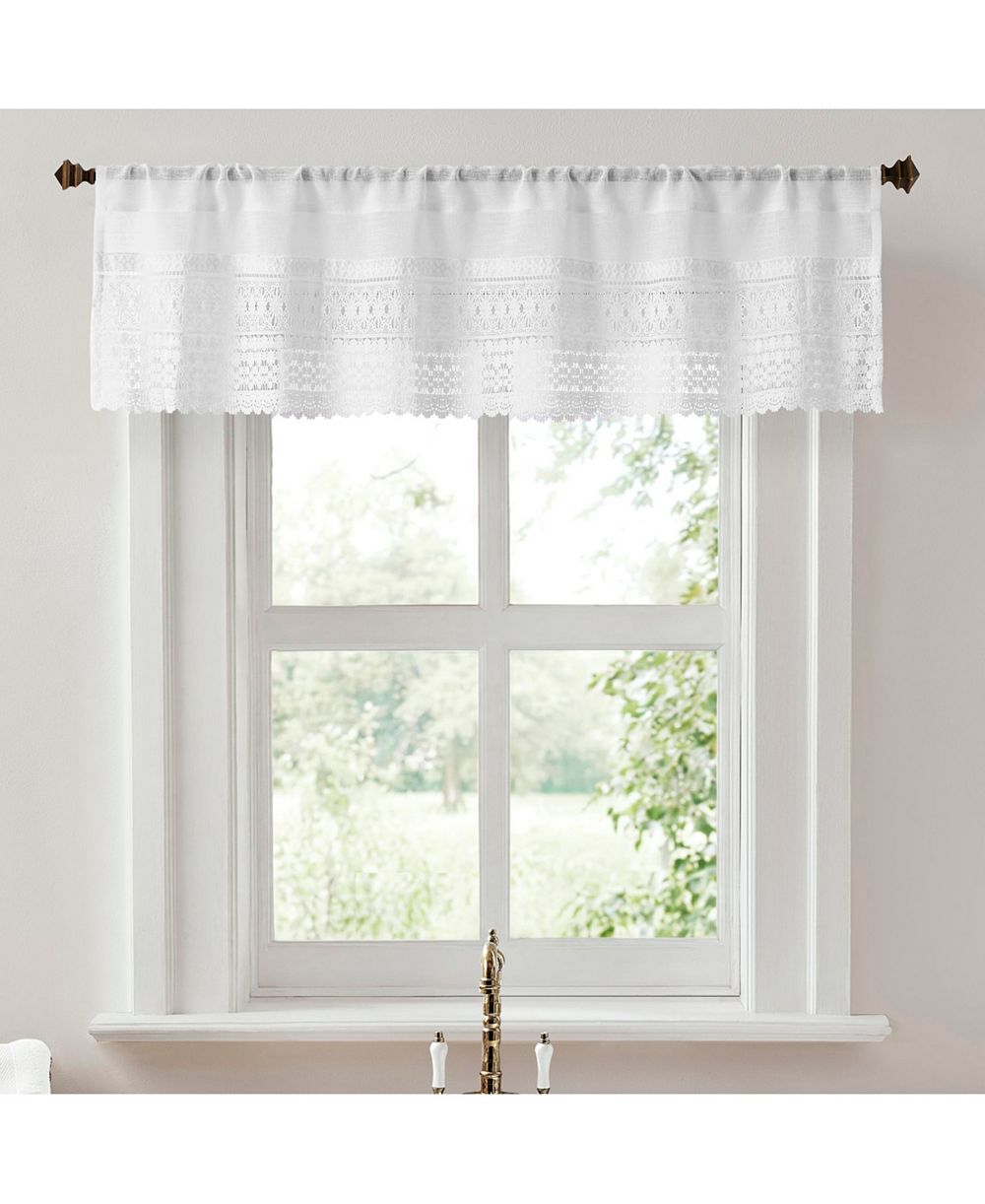 No. 918 Camille Macrame Lace Trim Sheer Rod Pocket Kitchen Curtain Valance