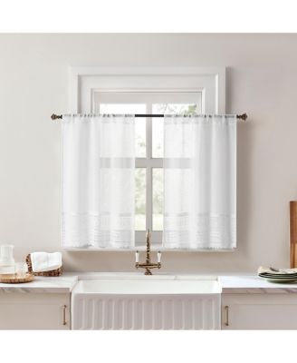 No. 918 Camille Macrame Lace Trim Sheer Rod Pocket Kitchen Curtain Tier Pair