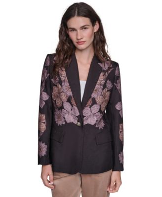 KARL LAGERFELD PARIS Women's Placed-Print Long-Sleeve Blazer