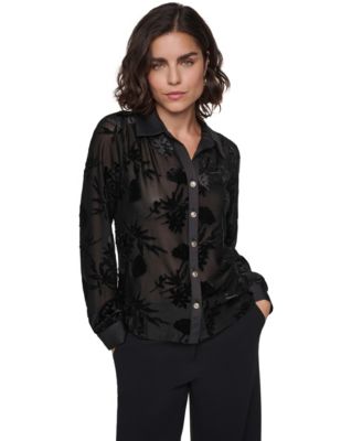 KARL LAGERFELD PARIS женская блузка с длинным рукавом, воротником и цветочным принтом Burnout-Floral