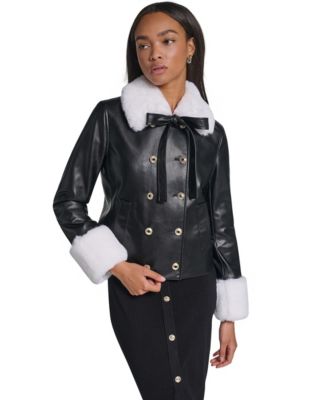 Женская двубортная куртка Karl Lagerfeld Paris с меховым воротником