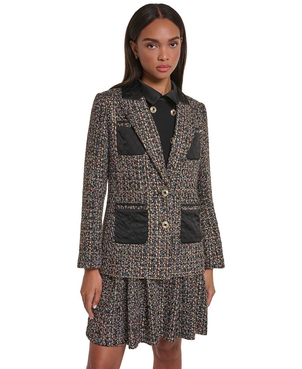 KARL LAGERFELD PARIS Women's Multi Tweed Contrast-Quilted Jacket