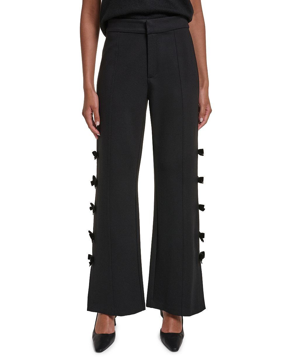 KARL LAGERFELD PARIS Women's Bow Trim Wide-Leg Pants