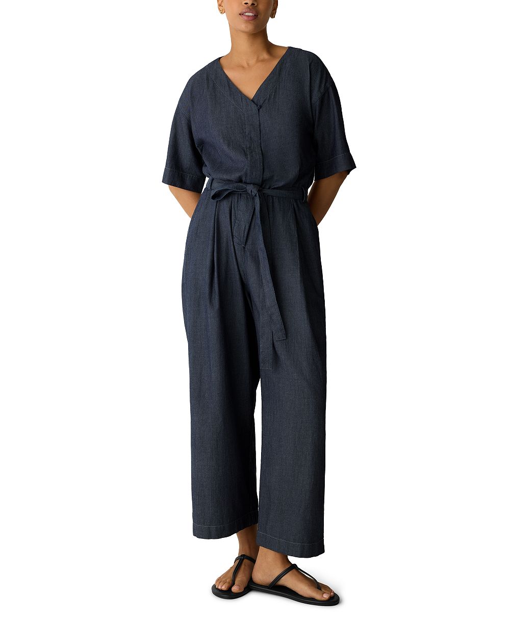 Eileen Fisher Petite Twill Wide-Leg комбинезон с ремнем