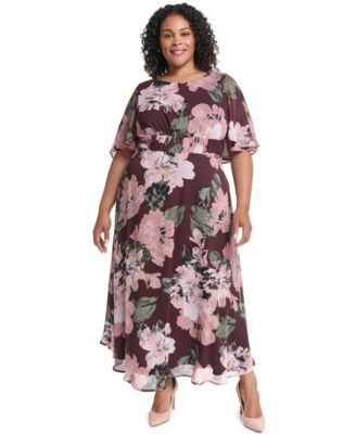 Женское миди-платье calvin klein plus size с сборками на талии и цветочным принтом из шифона