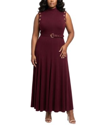 Taylor Plus Belted Mock-Neck Grommet Dress