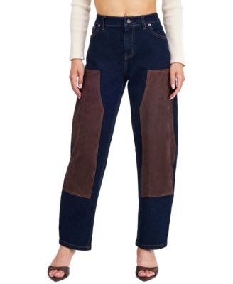 Kittenish Women's Lottie High-Rise Barrel Suede Contrast Cotton-Blend Pants