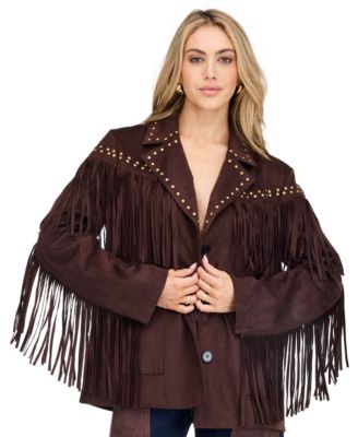Женская куртка Kittenish Montana из искусственной замши с заклепками и бахромой