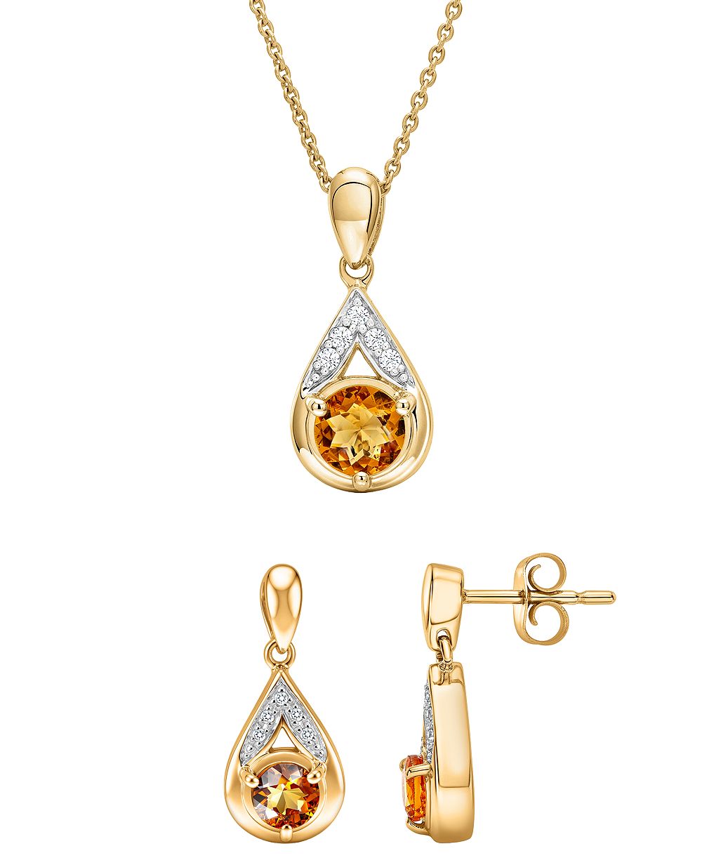 Набор из кулона и серег Citrine (7/8 ct. t.w.) в 14k Gold поверх Sterling Silver