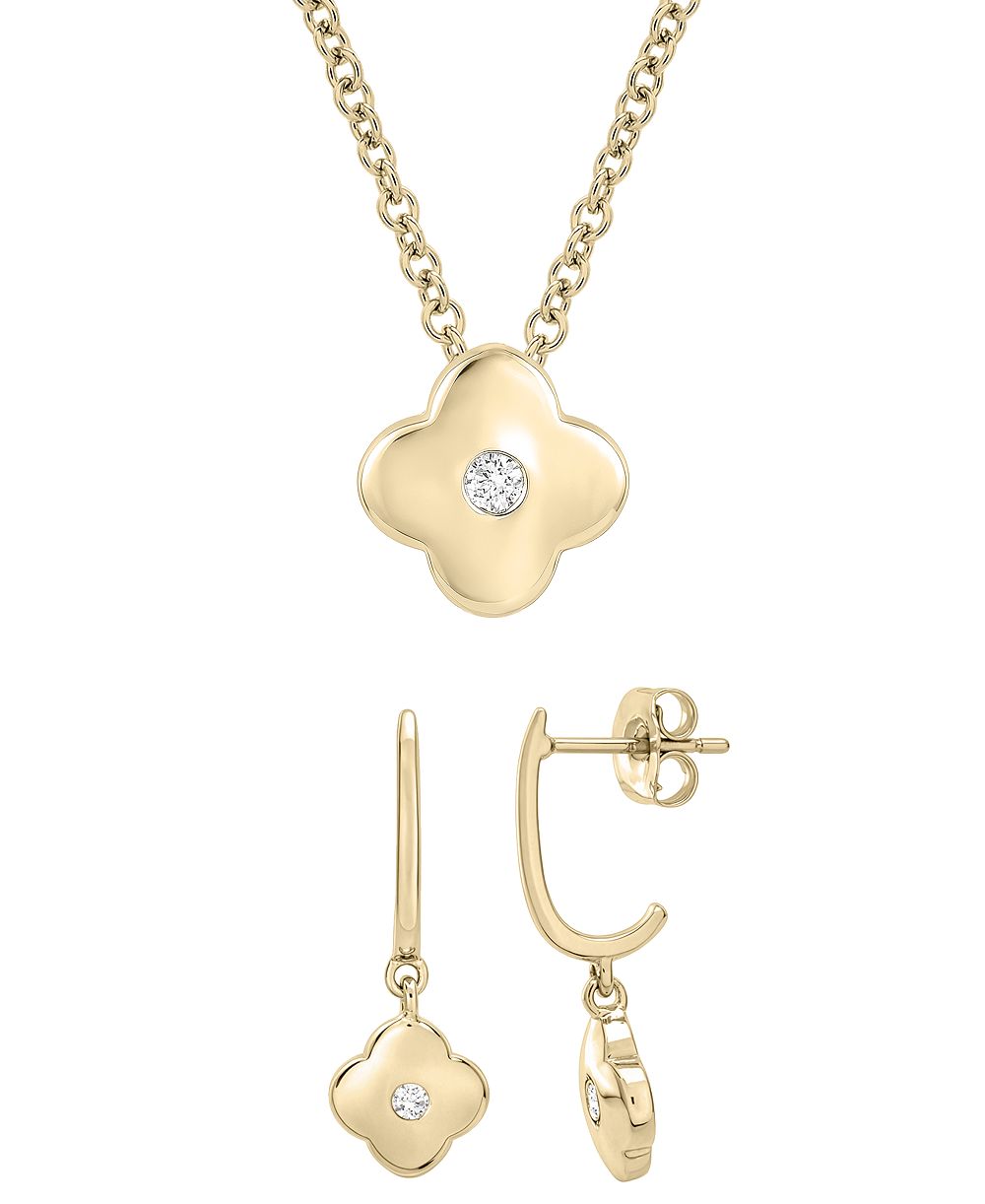 Macy's Набор из 2 предметов: подвеска с белым сапфиром (1/6 ct. t.w.) и подходящие серьги-клевер в 14k Gold Over Sterling Silver