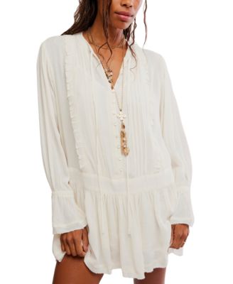 Free People Women's Haute Heirloom Long-Sleeve V-Neck Boho Mini Dress