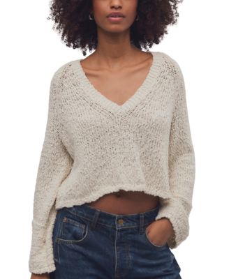 Free People Women's Heartland Cropped Flared-Sleeve V-Neck Pullover Sweater