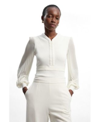 Karen Millen Women's Pleated Sleeve Zip-Neck Top