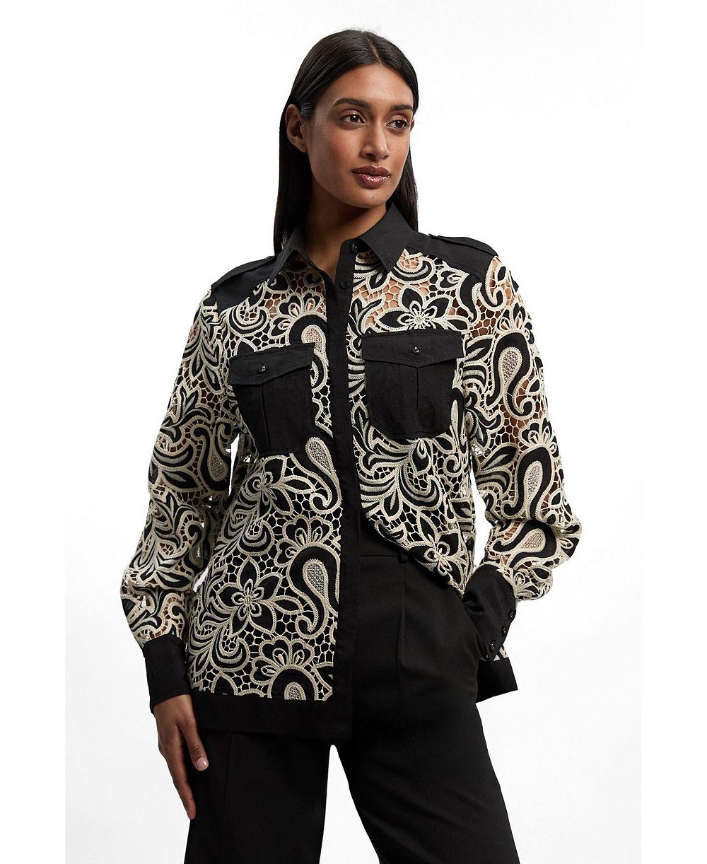 Женская рубашка Karen Millen Cutwork Detail Long Sleeve Shirt
