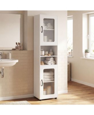 Costway Bathroom Cabinet, Slim Floor Storage Cabinet with 2 Fluted Doors,4 Rubber Feet