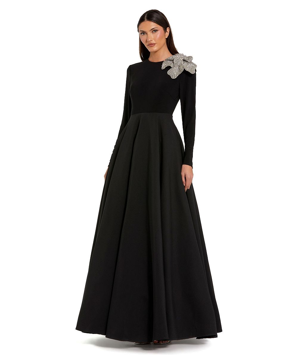 Женское бальное платье Mac Duggal Petite Long Sleeve Taffeta 3D Flower