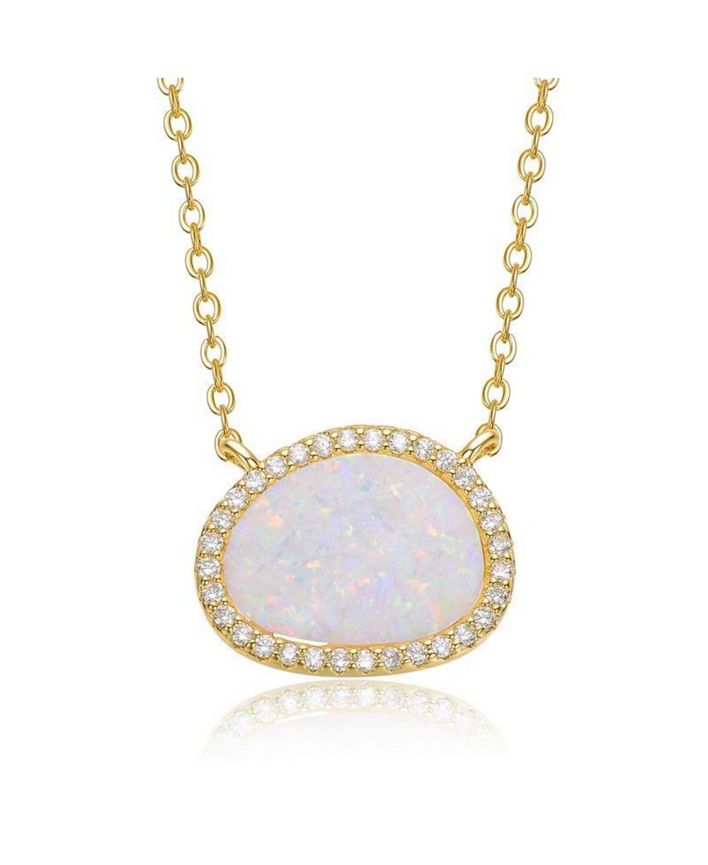 Ожерелье Rachel Glauber 14K Gold Plated Star Opal и CZ Halo