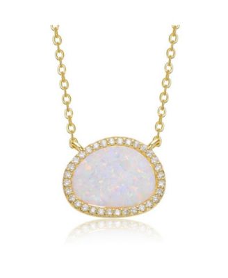 Ожерелье Rachel Glauber 14K Gold Plated Star Opal и CZ Halo