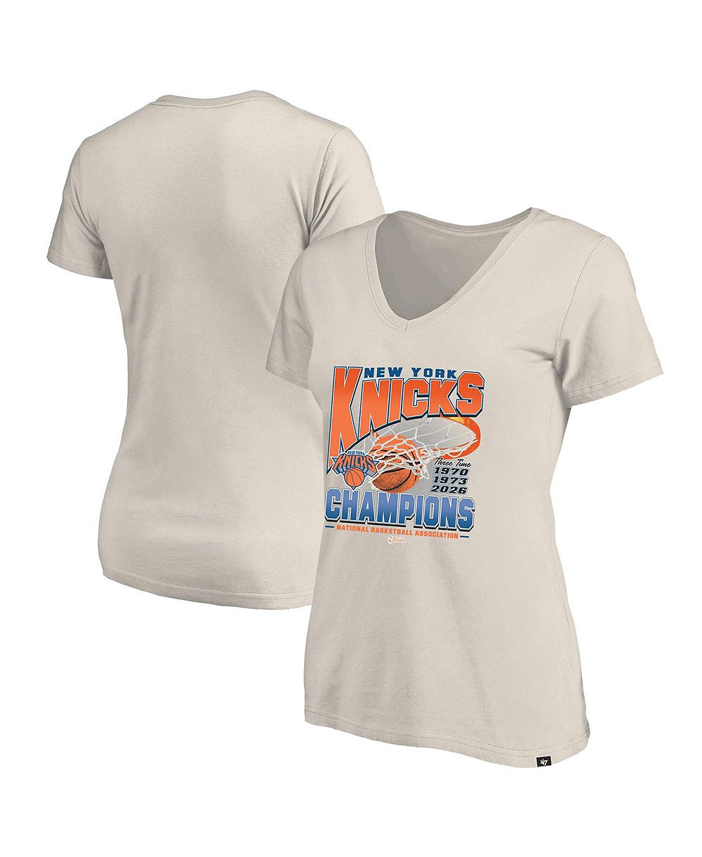 '47 Brand Женская кремовая футболка New York Knicks Three-Time NBA Finals Champions Plus Size V-Neck