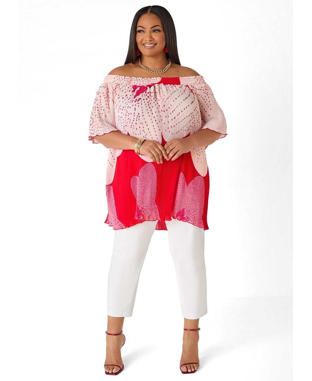 Женский топ Ashley Stewart Off The Shoulder Floral Plisse