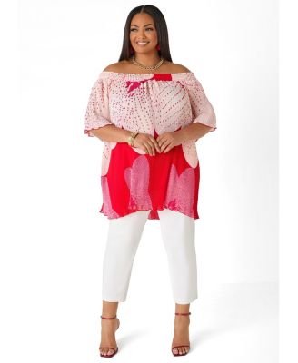 Ashley Stewart Women's Off The Shoulder Floral Plisse Top