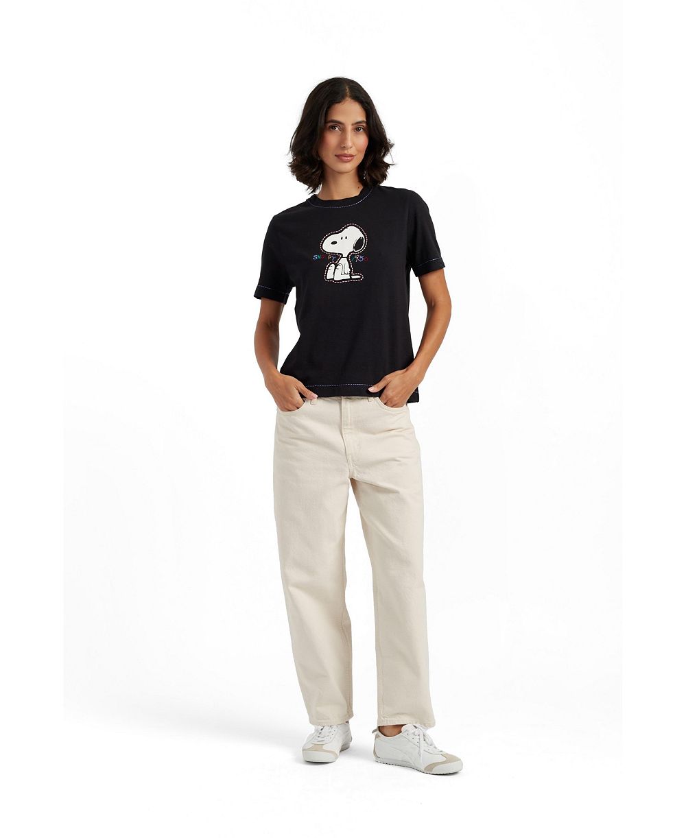 Chinti and Parker Women's Cotton Snoopy Embroidered T-Shirt