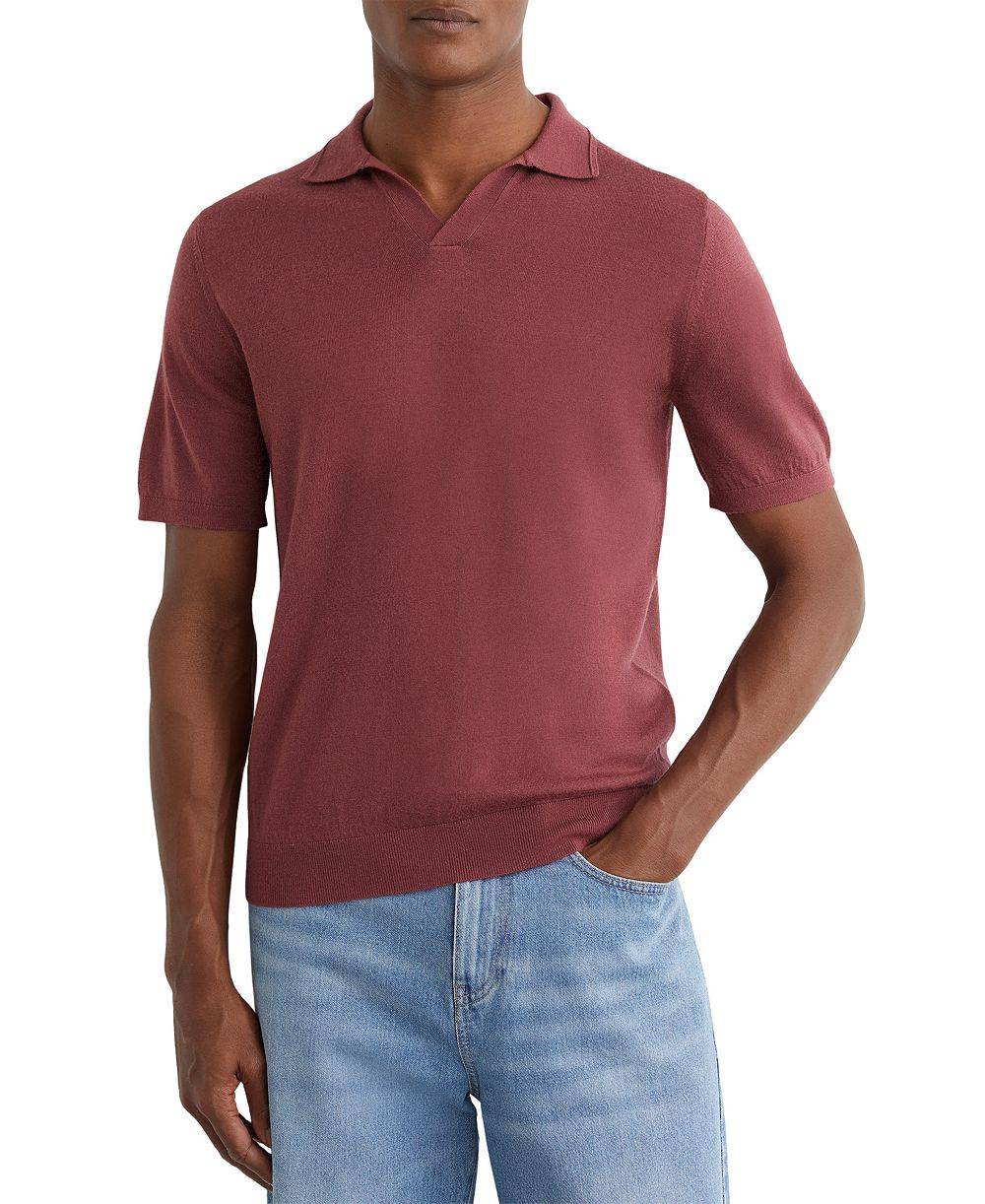 REISS Men's Duchie Merino Wool Open Collar Polo Shirt