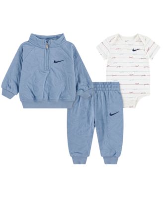 Nike Baby Boys' Ready. Set. Grow. Quarter-Zip Striped Sweatshirt, Bodysuit and Pants, 3-Piece Set