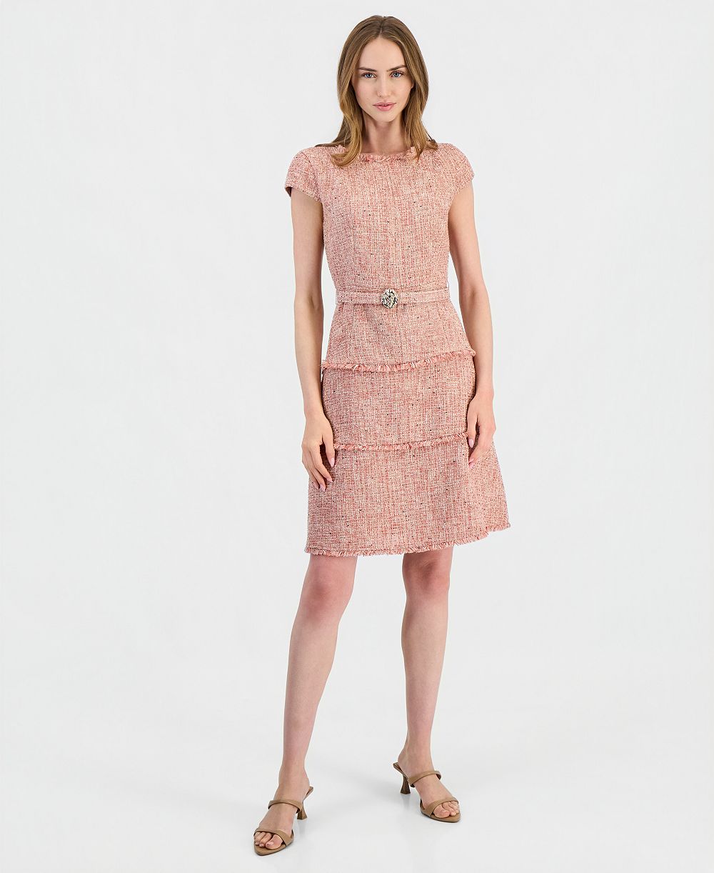 Anne Klein женское многоярусное платье миди из твида Heritage