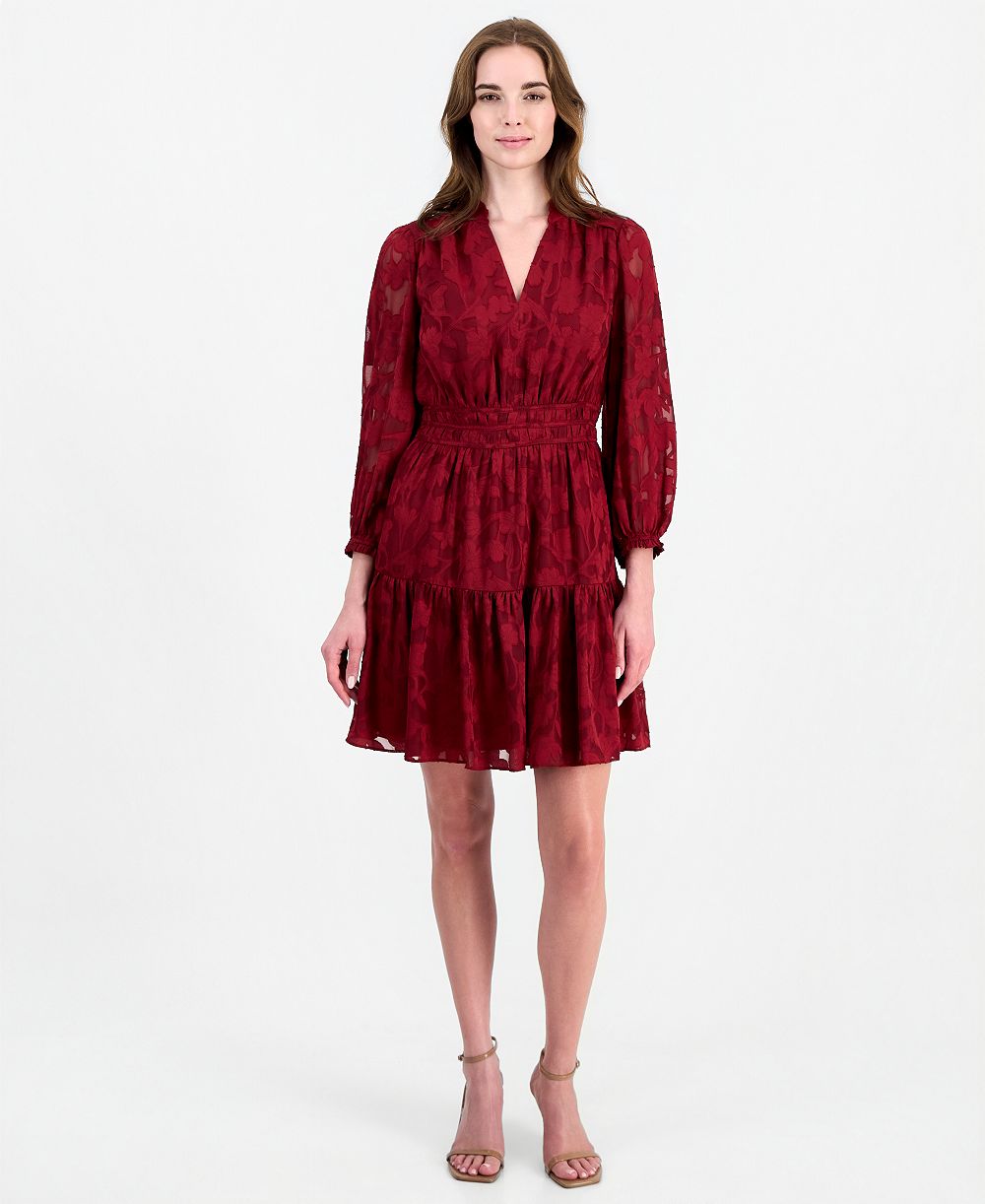 Anne Klein Женский V-образный вырез длинный рукав многоярусное рюшами платье