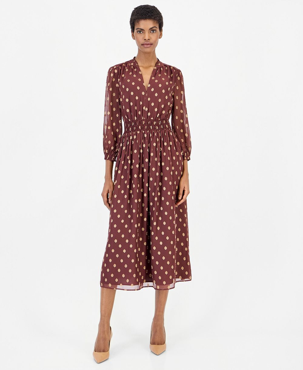Anne Klein Женское миди-платье с горошком, рюшами и сборкой на талии