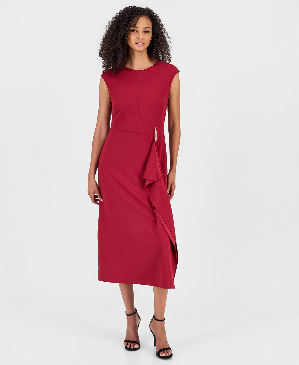 Anne Klein женское коктейльное платье миди с приталенным силуэтом и каскадными рюшами