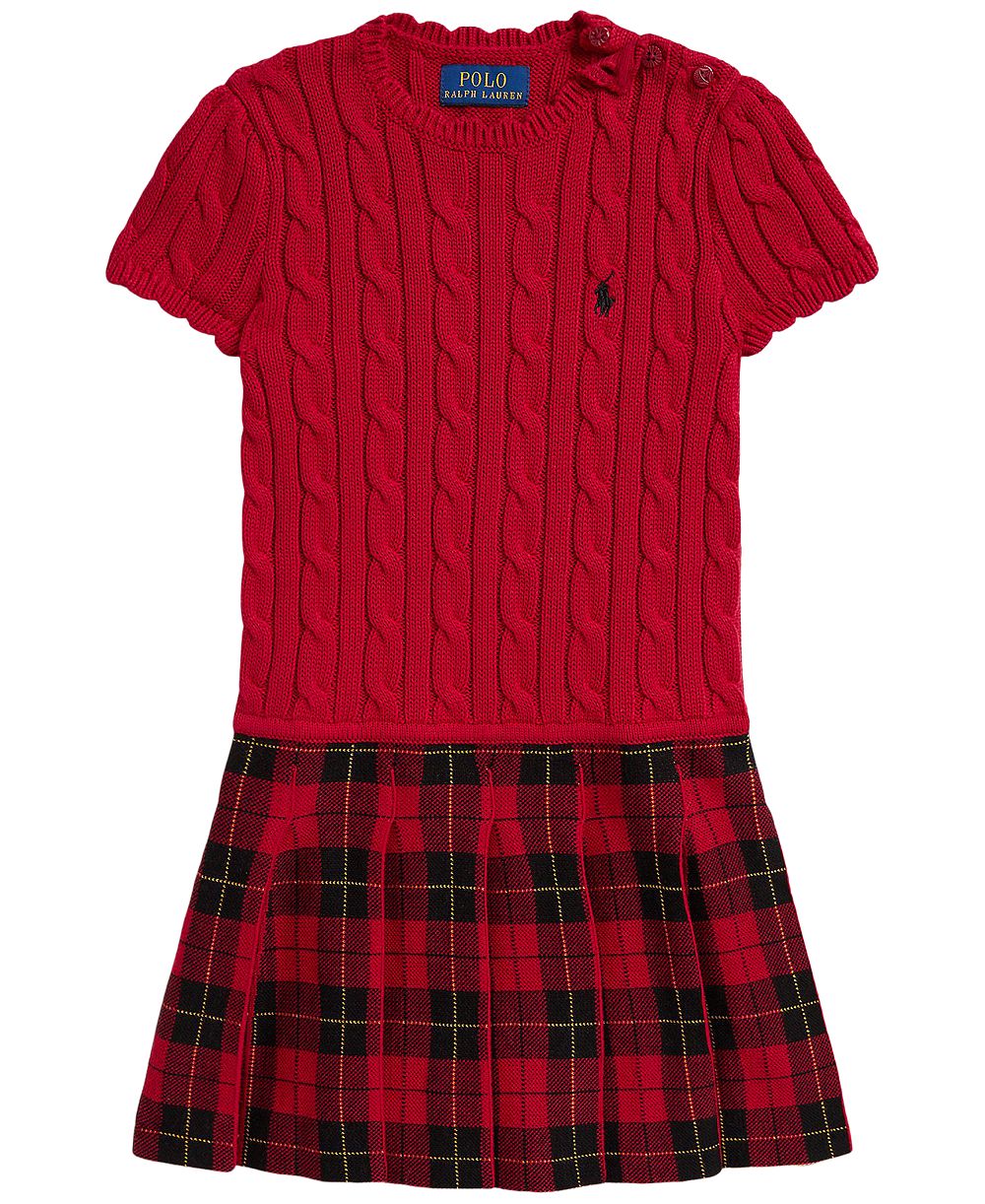 Polo Ralph Lauren Детское платье-свитер из хлопка с юбкой в клетку, размеры 2T-6X