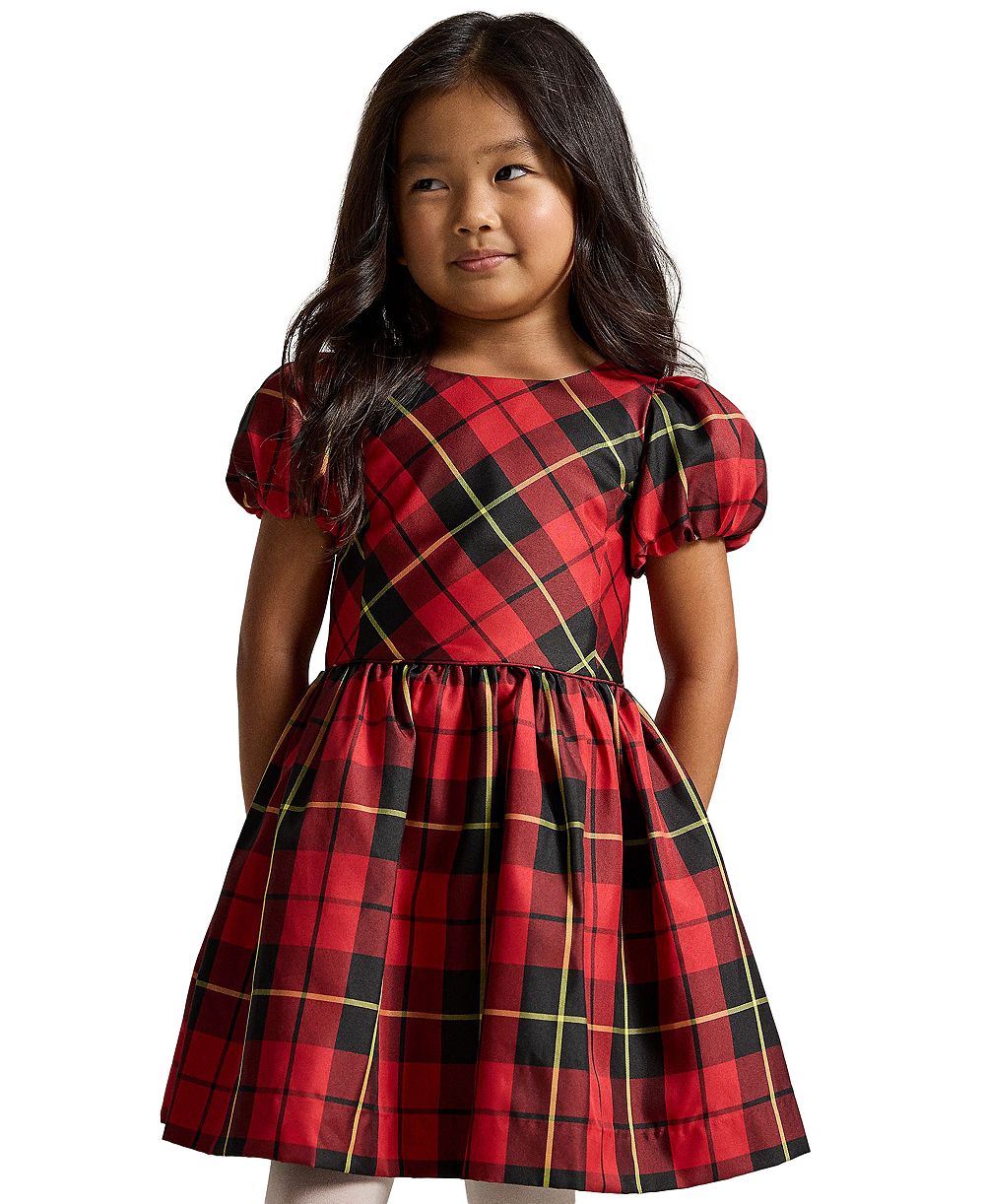Polo Ralph Lauren Girls' 2T-6X Plaid Short-Sleeve Taffeta Dress